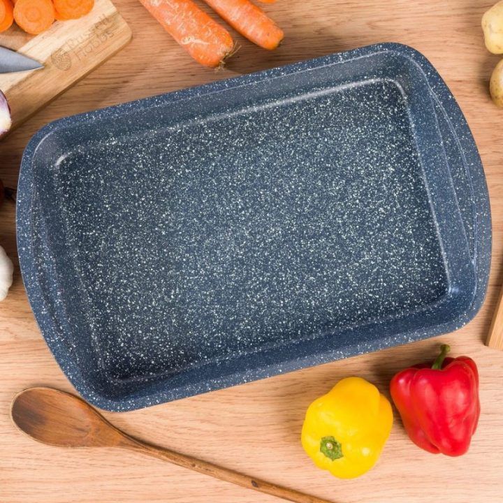 Kepimo skarda su nepridegančia danga Russell Hobbs Nightfall, 38 cm, mėlyno marmuro spalvos