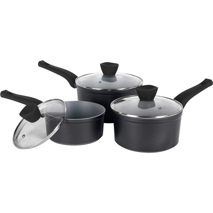 Perlamutrinis puodų rinkinys Russell Hobbs, 16, 18 ir 20 cm, 3 vnt., pilkas