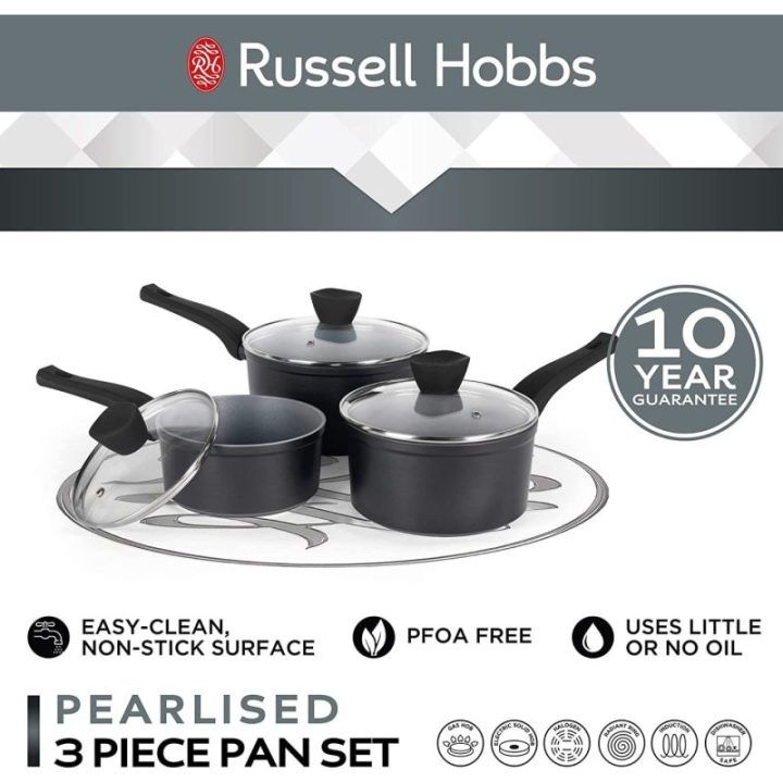 Perlamutrinis puodų rinkinys Russell Hobbs, 16, 18 ir 20 cm, 3 vnt., pilkas