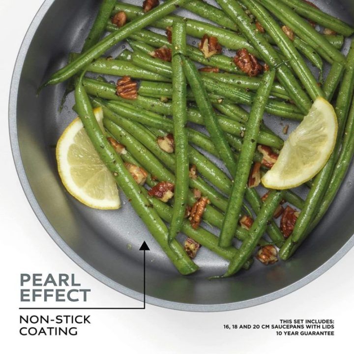 Perlamutrinis puodų rinkinys Russell Hobbs, 16, 18 ir 20 cm, 3 vnt., pilkas