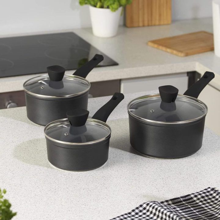 Perlamutrinis puodų rinkinys Russell Hobbs, 16, 18 ir 20 cm, 3 vnt., pilkas