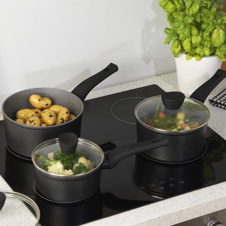 Perlamutrinis puodų rinkinys Russell Hobbs, 16, 18 ir 20 cm, 3 vnt., pilkas