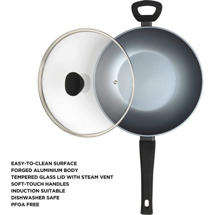Wok keptuvė su nepridegančia danga Russell Hobbs, 28 cm, pilka