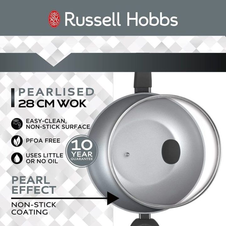 Wok keptuvė su nepridegančia danga Russell Hobbs, 28 cm, pilka