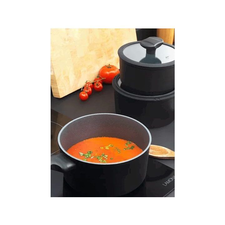 Puodų rinkinys su dangčiais Russell Hobbs Crystaltech, 3 vnt., grafito spalvos