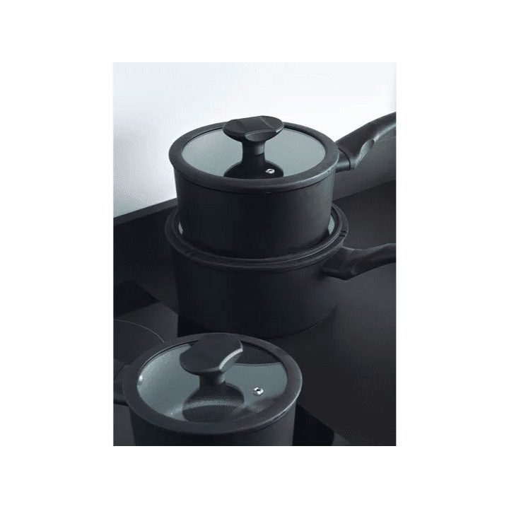 Puodų rinkinys su dangčiais Russell Hobbs Crystaltech, 3 vnt., grafito spalvos