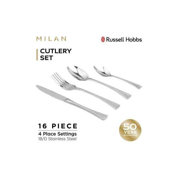 18/10 nerūdijančiojo plieno stalo įrankių rinkinys Russell Hobbs Milan, 16 vnt