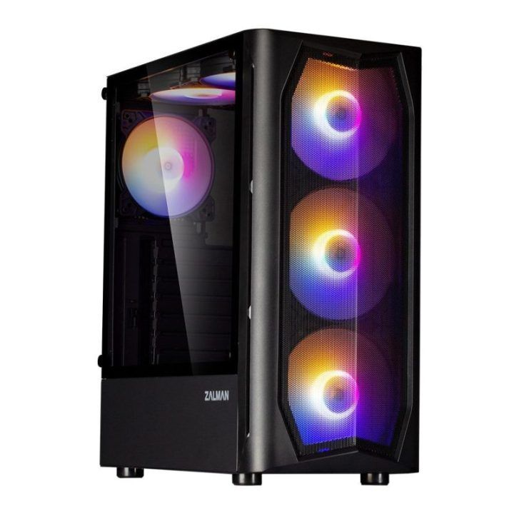 ATX formato vidutinio dydžio kompiuterio korpusas su 6 RGB ventiliatoriais Zalman N4 Rev.1, juodas