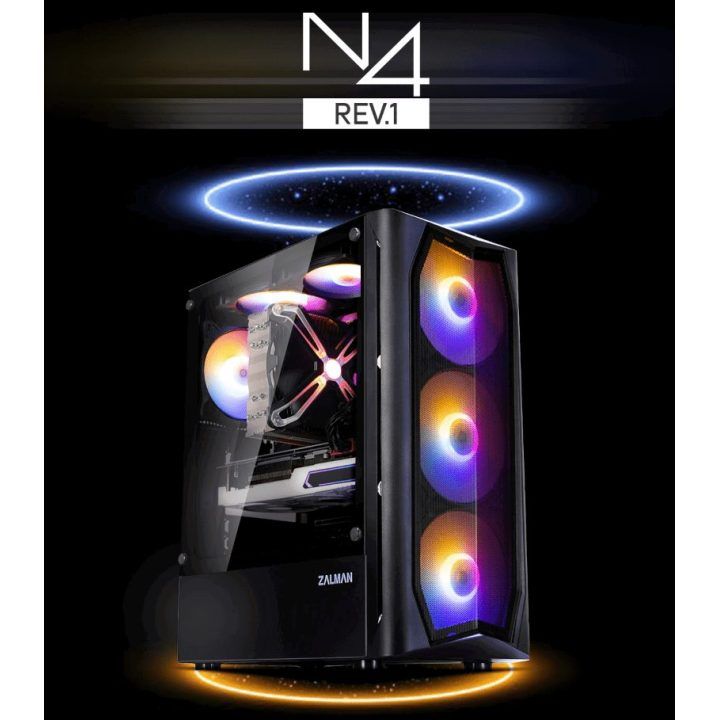 ATX formato vidutinio dydžio kompiuterio korpusas su 6 RGB ventiliatoriais Zalman N4 Rev.1, juodas