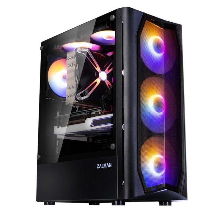 ATX formato vidutinio dydžio kompiuterio korpusas su 6 RGB ventiliatoriais Zalman N4 Rev.1, juodas