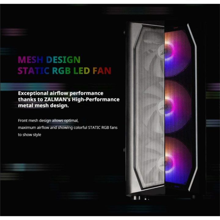 ATX formato vidutinio dydžio kompiuterio korpusas su 6 RGB ventiliatoriais Zalman N4 Rev.1, juodas