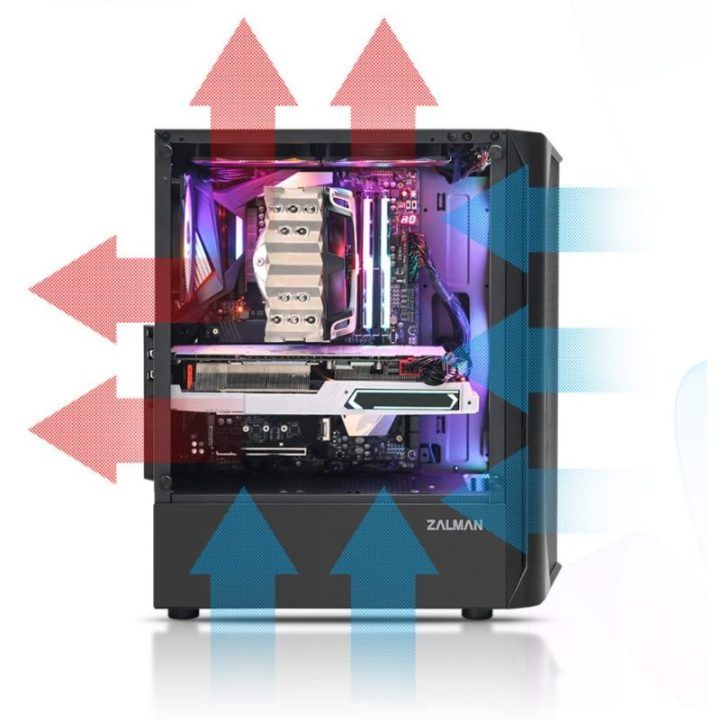ATX formato vidutinio dydžio kompiuterio korpusas su 6 RGB ventiliatoriais Zalman N4 Rev.1, juodas
