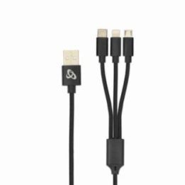 Įkrovimo kabelis USB-A–USB-C / microUSB / 8 kontaktų Sbox, 2,4 A, 1 m, juodas