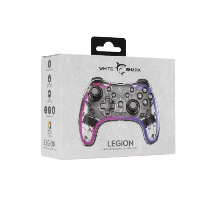 Belaidis žaidimų valdiklis su RGB apšvietimu White Shark LEGION GPW-8039, skaidrus