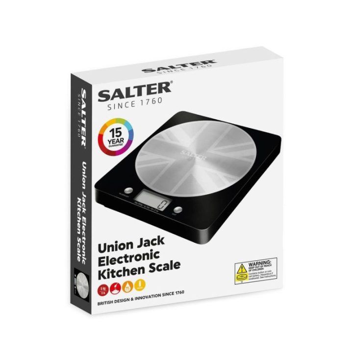 Skaitmeninės diskinės virtuvinės svarstyklės Salter Great British, 5 kg, juodos