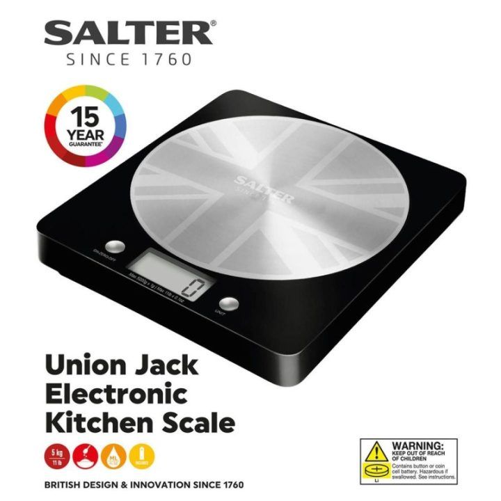 Skaitmeninės diskinės virtuvinės svarstyklės Salter Great British, 5 kg, juodos