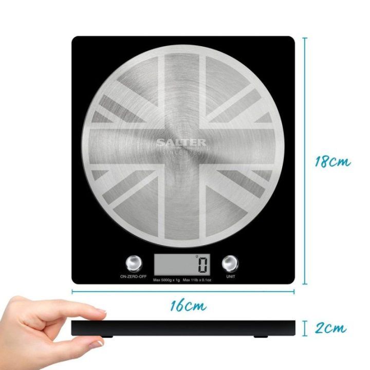 Skaitmeninės diskinės virtuvinės svarstyklės Salter Great British, 5 kg, juodos