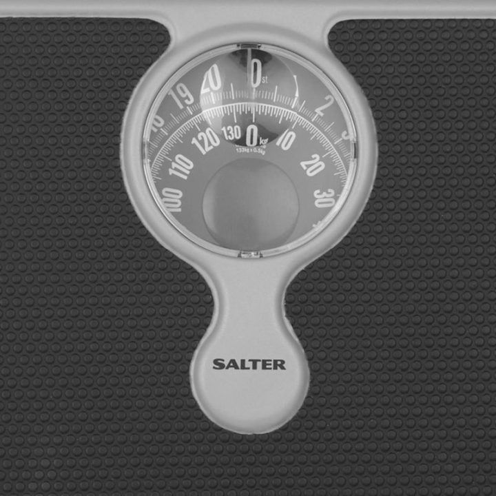 Mechaninės vonios svarstyklės su didinamuoju lęšiu Salter, iki 133 kg, sidabro spalvos su juoda