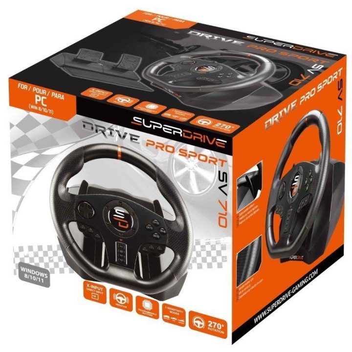 Laidinis žaidimų vairo komplektas su pedalais Subsonic Superdrive SV 710 Pro Sport, 28 cm