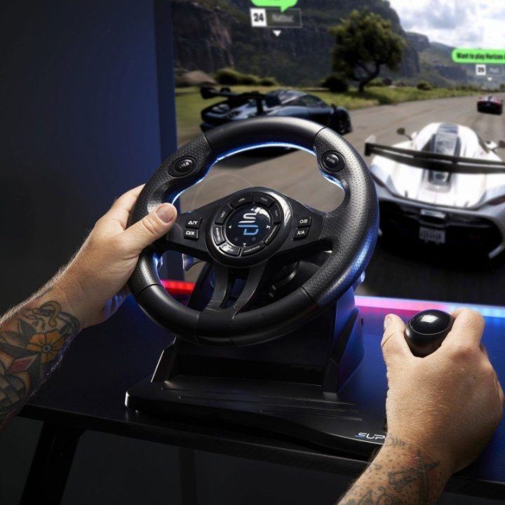 Žaidimų vairas su pavarų perjungimo svirtimi Subsonic Superdrive GS 550, 25 cm