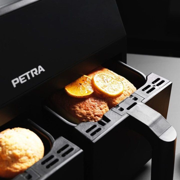 Karšto oro gruzdintuvė su dviem krepšeliais Petra Dual Air, po 3,7 l, juoda