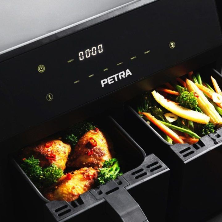 Karšto oro gruzdintuvė su dviem krepšeliais Petra Dual Air, po 3,7 l, juoda