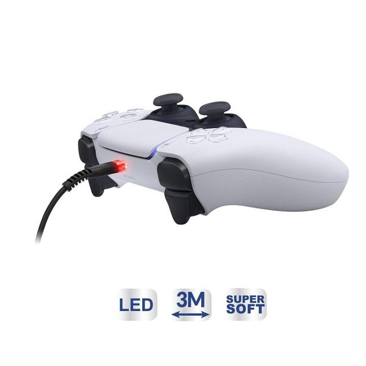 USB-A–USB-C kabelis PS5, Xbox ir Switch valdikliams su LED Subsonic Supersoft, 3 m