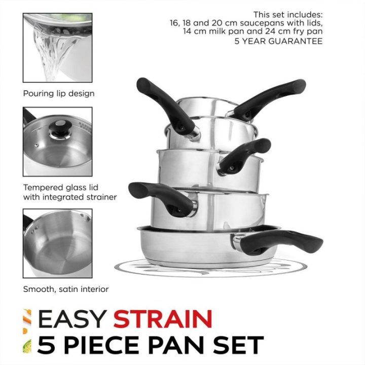 Puodų ir keptuvių rinkinys Russell Hobbs Easy Strain, 5 vnt