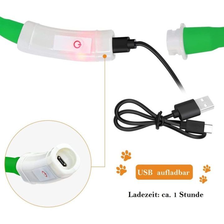 LED antkaklis šunims ir katėms su keturiais šviesos režimais Anicoll, žalias