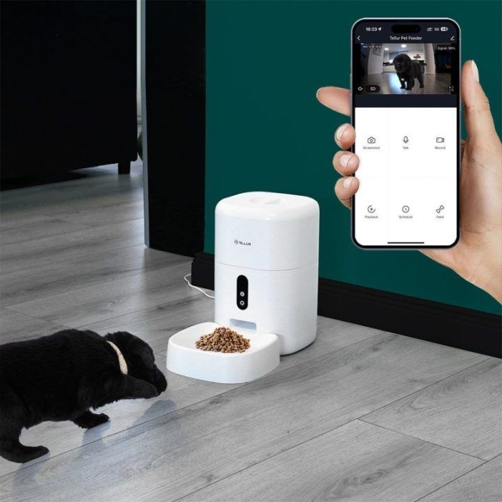 Išmanioji automatinė gyvūnų šėrykla su Ultra HD kamera Tellur, 4 l, balta