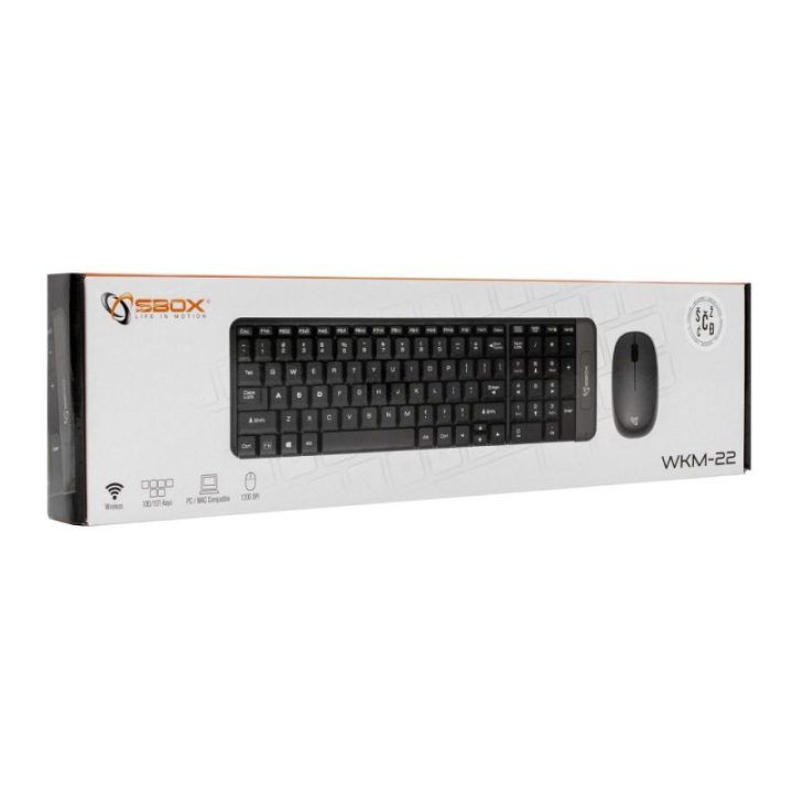 Belaidis klaviatūros ir pelės rinkinys Sbox WKM-22, JAV išdėstymas, juoda/pilka