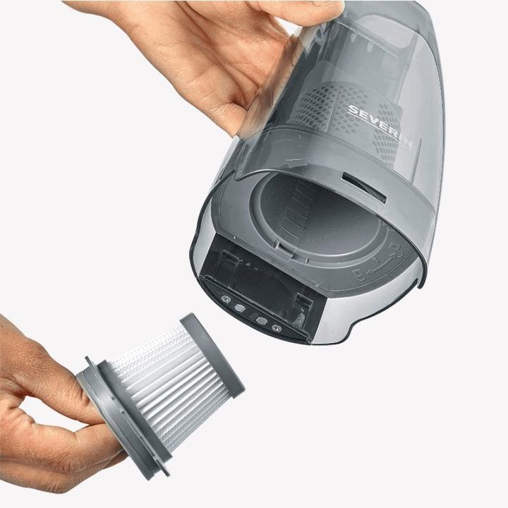 Akumuliatorinis dulkių siurblys su besisukančiu turbo šepečiu Severin HV 7147, 120 W, juodos, pilkos ir raudonos spalvos