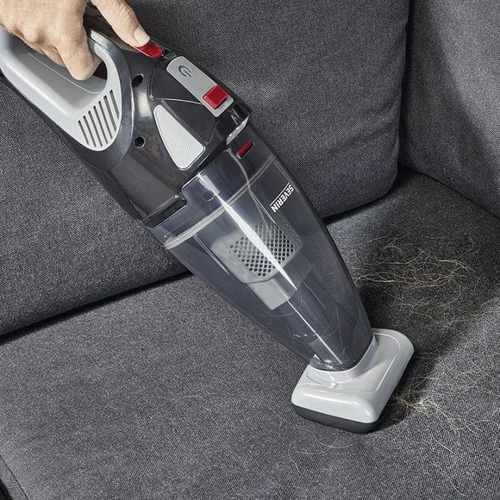 Akumuliatorinis dulkių siurblys su besisukančiu turbo šepečiu Severin HV 7147, 120 W, juodos, pilkos ir raudonos spalvos