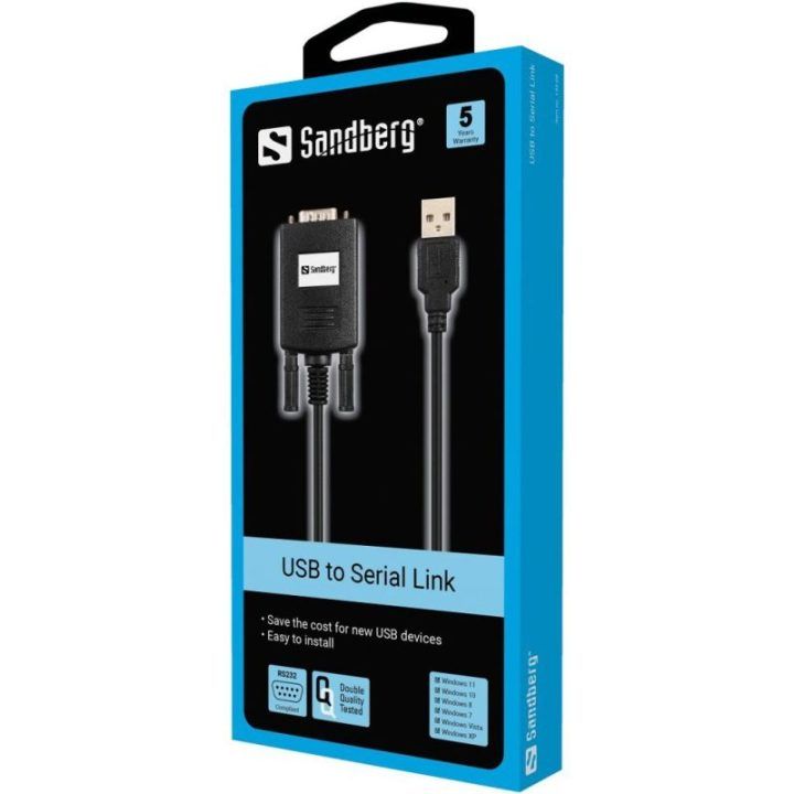 USB–RS232 adapteris su USB-A ir 9 kontaktų DB9 jungtimis Sandberg, 30 cm