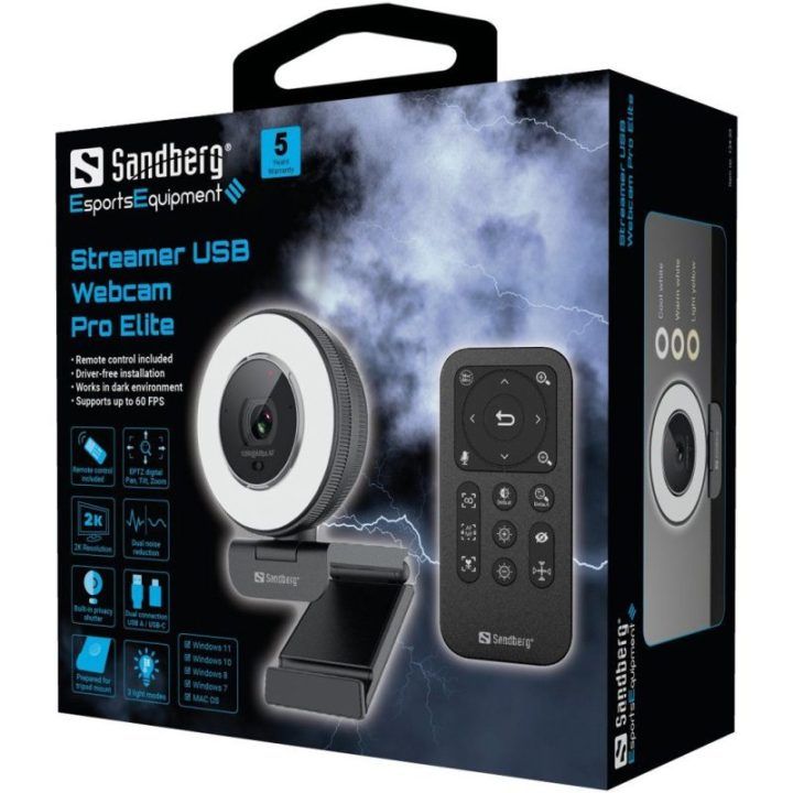 Internetinė vaizdo kamera su žiediniu šviestuvu Sandberg Streamer Pro Elite