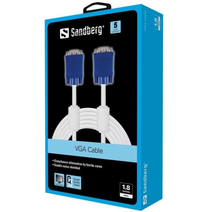 VGA kabelis monitoriui Sandberg LUX, 1,8 m, baltas