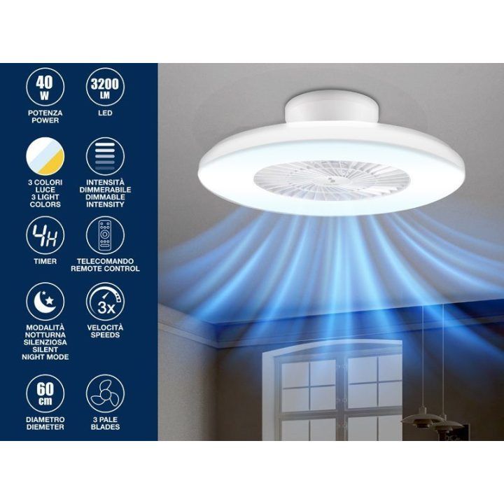 Lubų ventiliatorius su pritemdomu LED apšvietimu Beper P206VEN650, 40 W, 60 cm