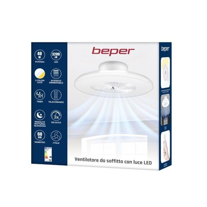 Lubų ventiliatorius su pritemdomu LED apšvietimu Beper P206VEN650, 40 W, 60 cm
