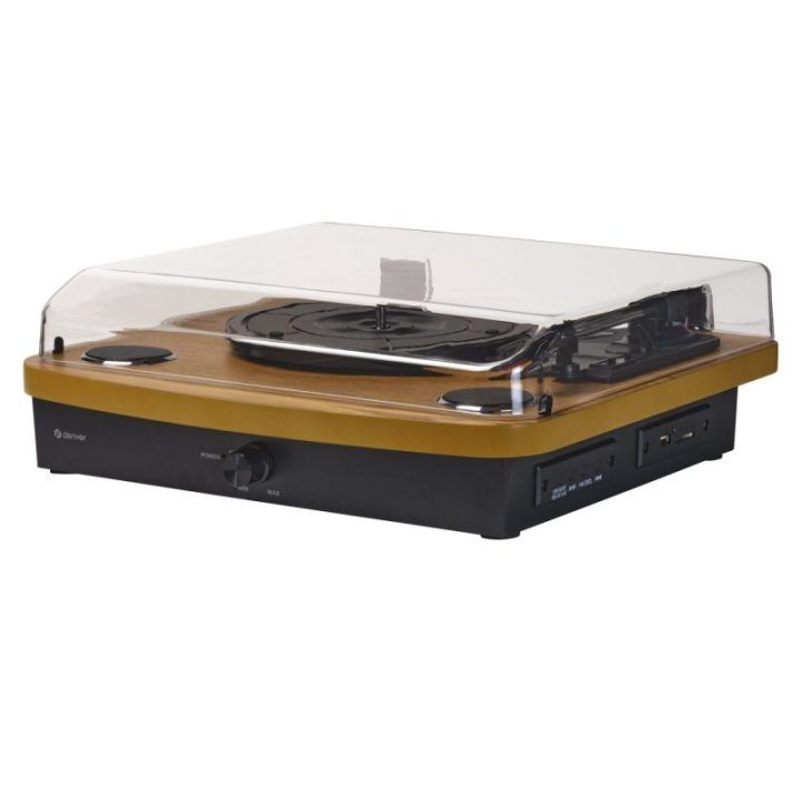 Patefonas su USB ir SD kortelių lizdais, Bluetooth Denver VPL-230LW, 2 × 10 W, šviesaus medžio spalvos