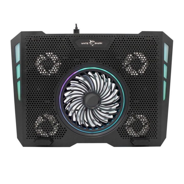 Nešiojamojo kompiuterio aušinimo stovas su RGB White Shark AURORA GCP-13, 17,3 colio, juodas