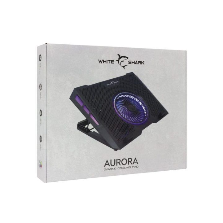 Nešiojamojo kompiuterio aušinimo stovas su RGB White Shark AURORA GCP-13, 17,3 colio, juodas