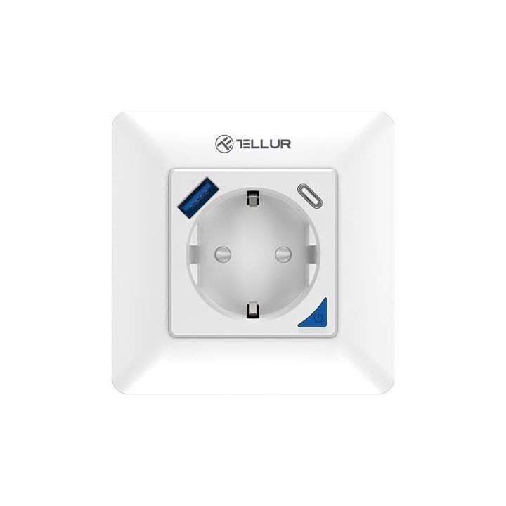 Išmanusis Wi-Fi kištukinis lizdas su USB-C ir USB-A Tellur, 3600 W, baltas