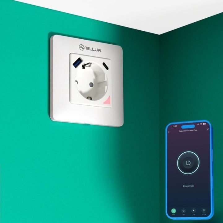Išmanusis Wi-Fi kištukinis lizdas su USB-C ir USB-A Tellur, 3600 W, baltas