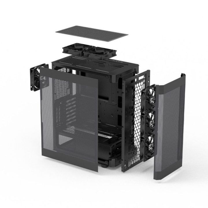 Kompiuterio korpusas ATX su tinkleline konstrukcija ir 6 × 120 mm ventiliatoriais Zalman I4, juodas