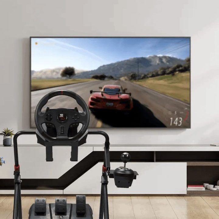 Žaidimų vairo stovas su reguliuojamo aukščio atrama Subsonic Racing Stand