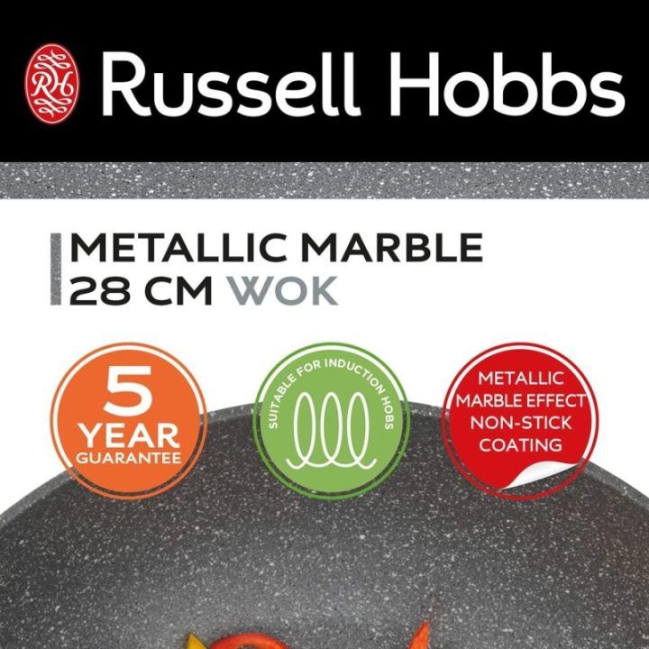 Wok keptuvė su marmuro efekto danga Russell Hobbs Metallic Marble, 28 cm
