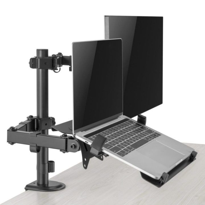 Stalinis monitoriaus ir nešiojamojo kompiuterio laikiklis Sbox LCD-LM01-2, 12 kg, juodas