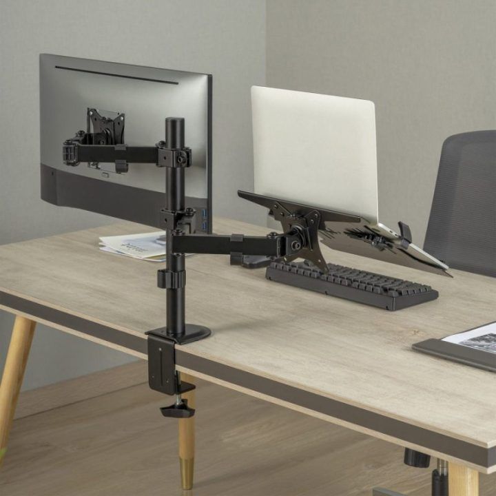 Stalinis monitoriaus ir nešiojamojo kompiuterio laikiklis Sbox LCD-LM01-2, 12 kg, juodas
