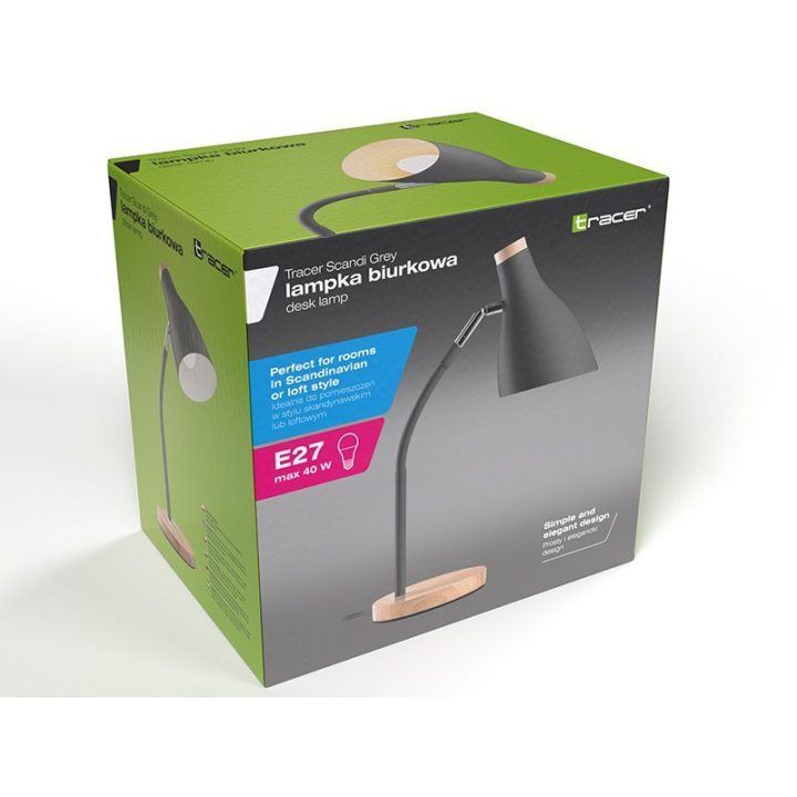 Stalinė lempa su E27 lizdu Tracer Scandi, 40 W, 40 × 15 × 17 cm, pilka