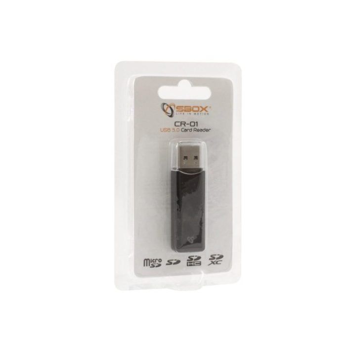Atminties kortelių skaitytuvas Sbox CR-01, USB 3.0, juodas
